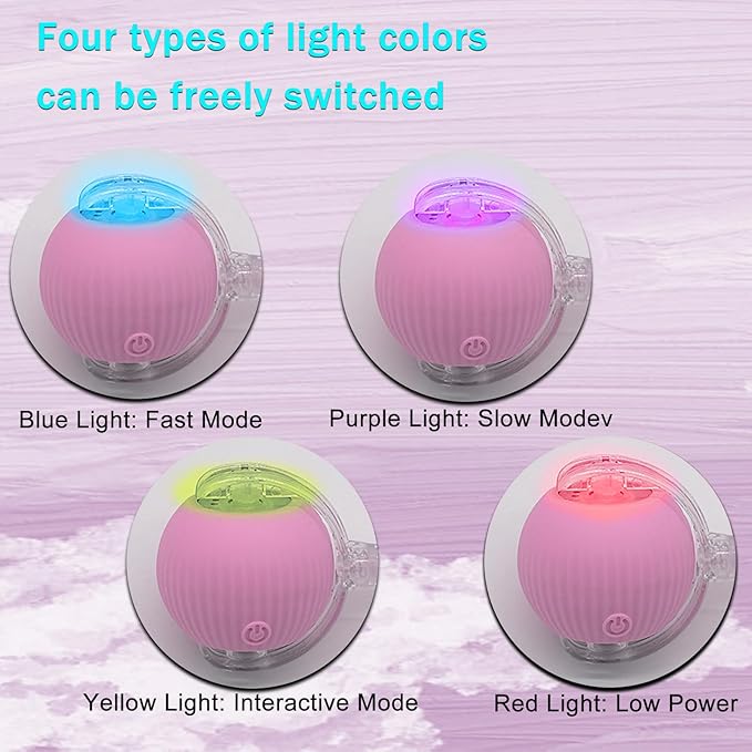 Interactive Cat Dog Toy Ball: Indoor Small Automatic Moving Smart Rolling Fun Pet Game with Led Light and String Tail for Motion Activated, Cute Kitten Puppy Present, Exercise Wheel Supplies (Pink)