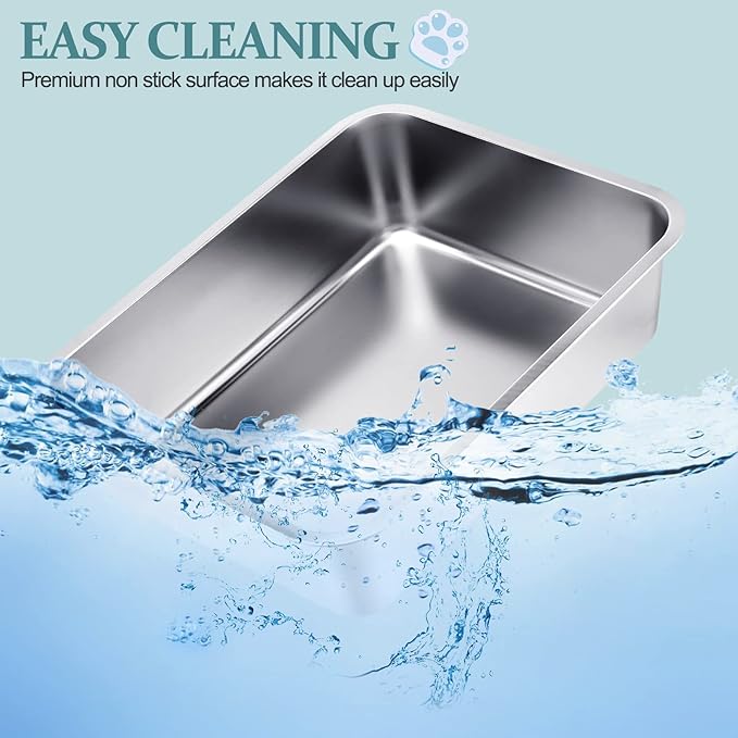 Gerrii 3 Packs Extra Large Stainless Steel Litter Box for Cat with High Sides, Non Stick Smooth Surface, Easy to Clean for Cat Bunny(23.6 x 15.7 x 5.9'')