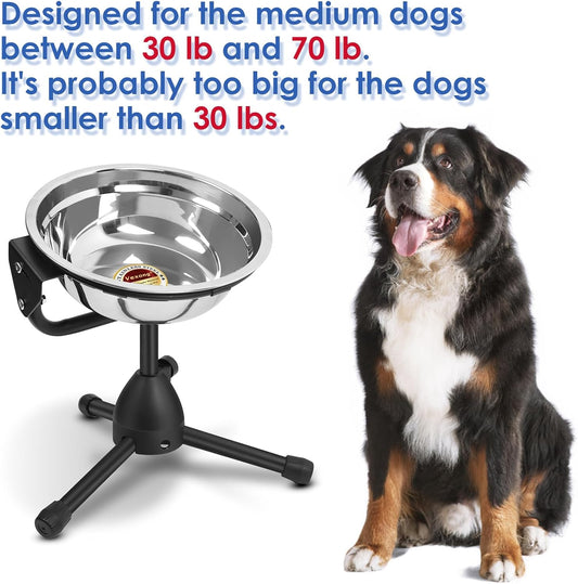 Elevated Dog Bowl with Adjustable Metal Stand, Medium Size for Dogs 30-70 lbs, 0.5 Gal 2 Liter, Stainless Steel Food & Water Bowl Set