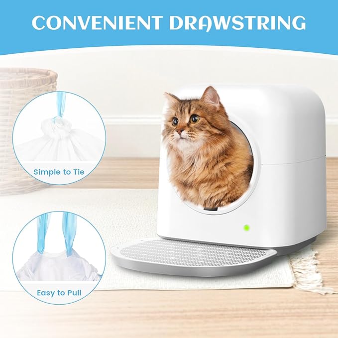 120 Count Self-Cleaning Cat Litter Box Liners Bag Compatible with Meowant MW-SC01/MW-SC02/MW-LR01, Heavy Duty Thick Drawstring Replacement Cat Litter Bags Self Cleaning Litter Box Bags 22 * 13"