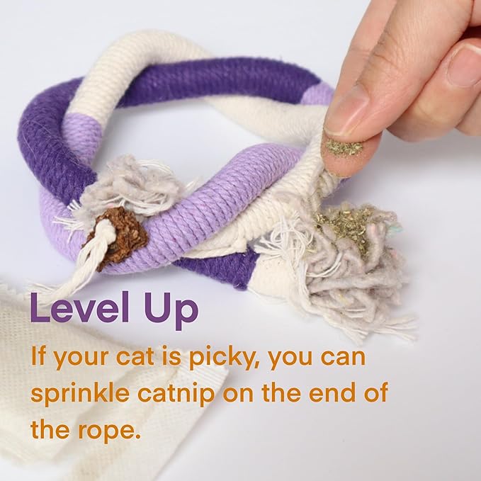 Cat Toys for Indoor Cats, Kitten Toys for Indoor Kittens, Catnip Rope Chew Toys for Teeth Cleaning, Interactive Cat String Toy, Kitty Kicker Toy, 3 Pack (Plus 3 Pouches of Catnip)