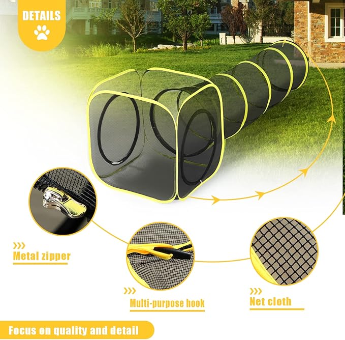Outdoor Cat Enclosure & Tunnel - Portable Mesh Tent, Cat Playhouse with Adjustable Harness & Leash, Colorful Tease Ball