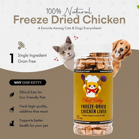 Freeze-Dried Chicken Liver Treats for Cats & Dogs – 100% Human Grade, Single Ingredient, High-Protein, Healthy Snack – No Additives or Preservatives – 1.7oz - Inspected & Tested in USA