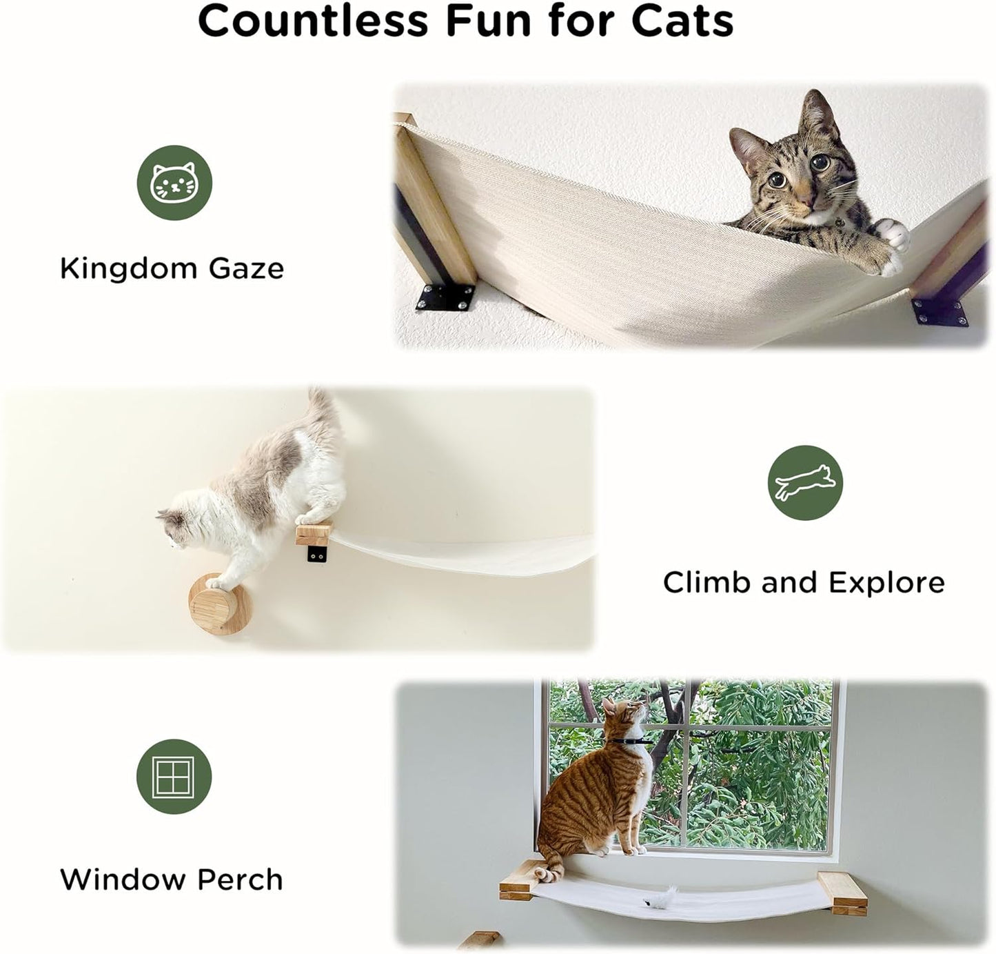 FUKUMARU Cat Wall Furniture, 2 PCS Climbing Shelves Set, Solid Rubber Wood Cat Shelf, Cats Perches for Wall Sleeping, Playing, Jumping and Lounging, 16 inch Drywall Installation