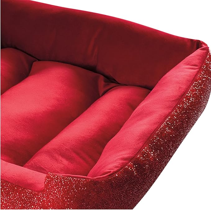 Pet Bed, Sparkling Rhinestones, Soft, Comfortable Velvet, for Lounging Dogs, Cats, Pets, Red, Large, Sold Individually