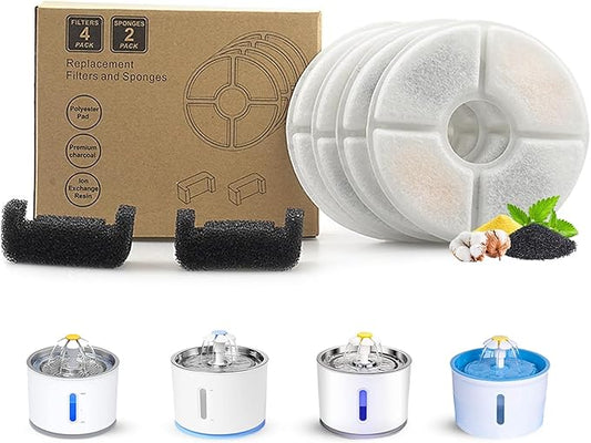 Cat Water Fountain Filter,Cat Fountain Filters Replacement Filters for 81oz/2.4L Automatic Pet Water Fountain Dispenser (Round 4+2 Pack)