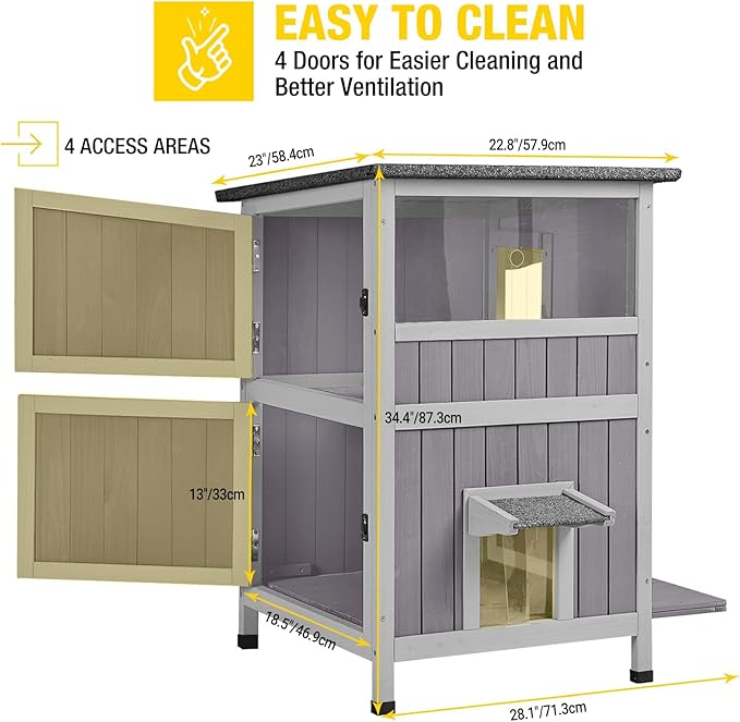 Aivituvin Outdoor Feral Cat House 2-Story Cat Cottage Kitten Shelter with Window