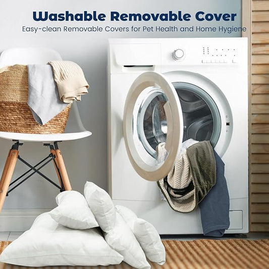 Miguel Cat Bed for Indoor Cats Washable Removable Cover - Small Pet Bed with Side Square Dog Bed Rectangle Soft Puppy Bed Bolster Cuddle Kitten Bed with Wall Slip-Resistant Bottom, Khaki 20 Inch