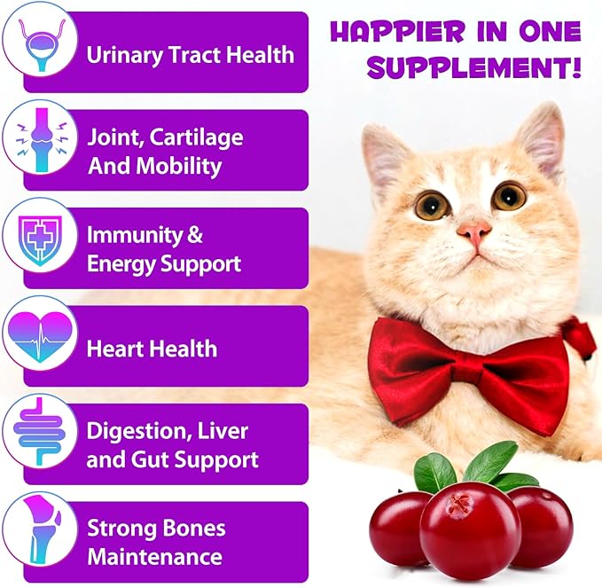 Cat Multivitamin,15 in 1 Cat Vitamins Liquid Drops Supplements for Heart Health, Bones, Joint, Skin & Coat, Bladder, Immune System Support 60ml-2pcs