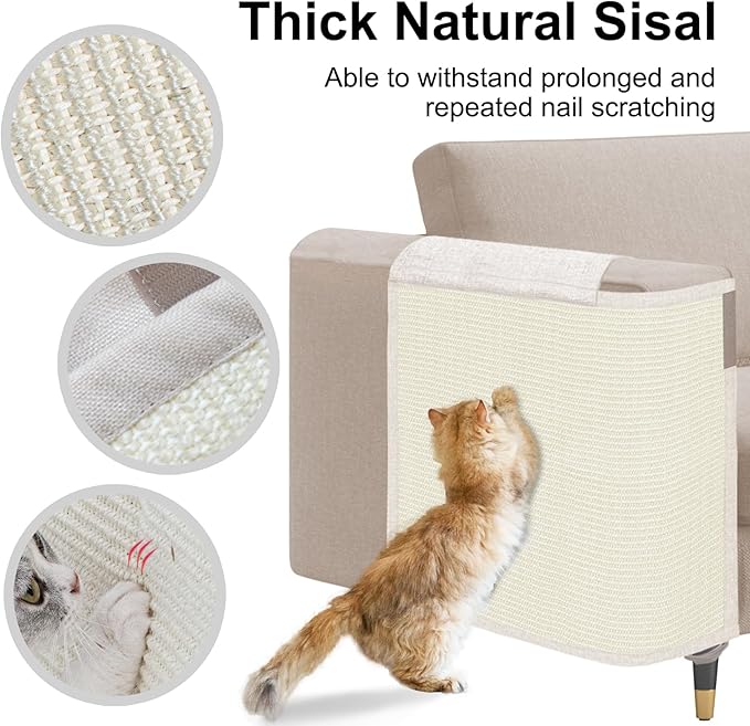 Cat Scratch Sofa Protector,23.6inch L*19.6inch W Cat Scratch Furniture Protector Pad, Couch Arm Sheild with Natural Sisal for Protecting Couch Sofa Chair Furniture(Beige/Right Handed)