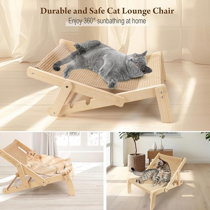2 in 1 Cat Sisal Chair for Indoor Cats Hammock for Scratching Pad, Sisal Cat Scratcher Bed with Adjustable 4-Position for Cats Scratcher Lounge, Natural Lounger Chair