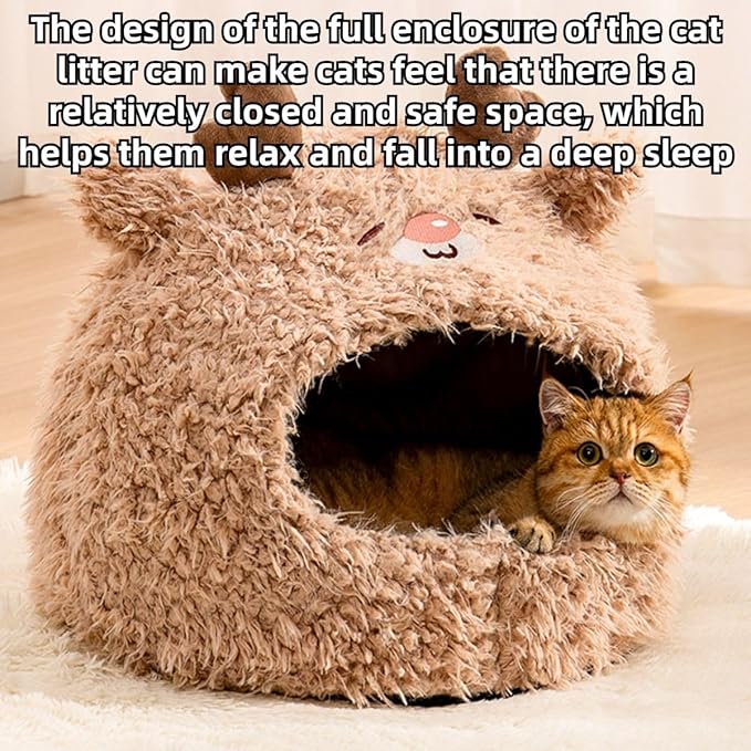 Animal Design Pet Bed Cat Dog Bed for Indoor Cats Pet Tent Cave with Removable Cushion Plush Half-Enclosed Warm House for Cats Small Dogs Kitten Puppy Sleeping (Deer,Medium)