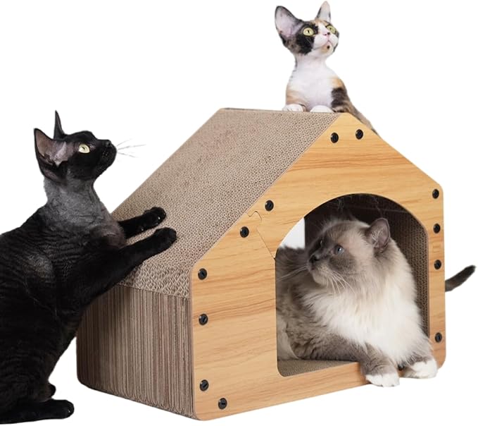 Nekosan Cat Scratcher House, Large Cardboard Cat Scratcher, Vertical Cat Scratcher, 19.3x10.6x15.7 inch Large, Cat Scratching Post for Indoor Cats, Cat Scracther Mansion