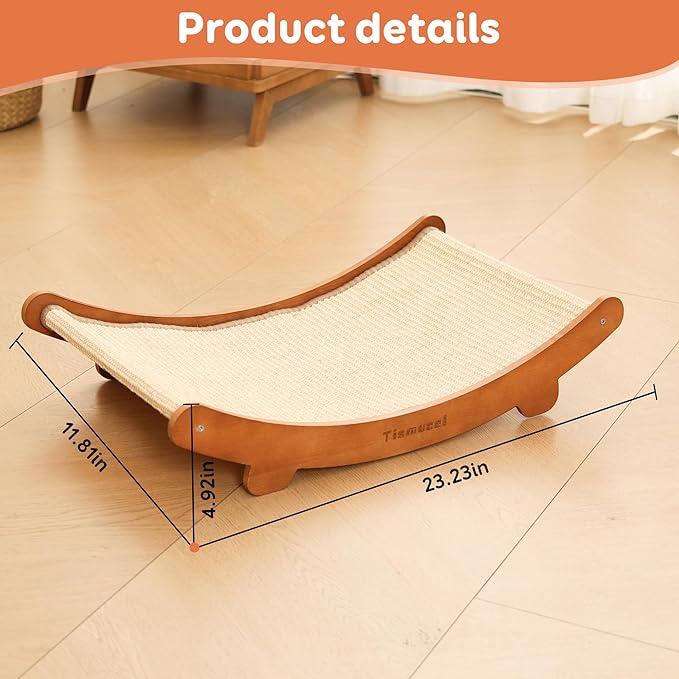 Sisal Cat Scratcher Bed, Beech Wood Cats Hammock,Cat Scratch Pad Indoor cat Toy,Durable Cat Scratching Post, Furniture Protector for Cats' Clawing and Play