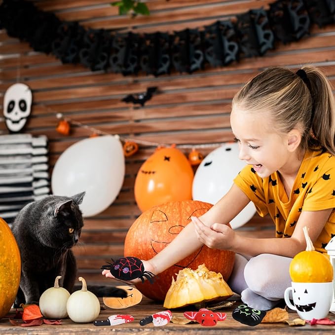 LOMIMOS 6Pcs Halloween Catnip Toys,Cat Toys Chew Bite Plush Toy with Crinkle Paper Kitten Pumpkin Spider Bat Knife for Indoor Interactive Play & Exercise