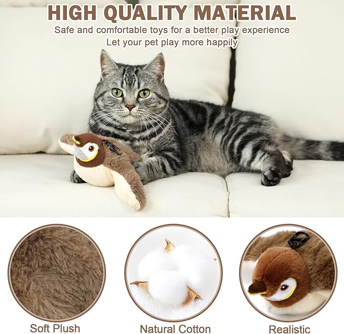 Tocirelo Cat Toy Flapping Bird (No Flying) - Simulate Chirping Flappy Bird, Interactive Cat Toys for Bored Indoor Adult Cats, Rechargeable Realistic Catnip Kicker Toy with Flapping Wings for Kitten