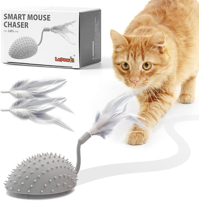 Interactive Cat Toys for Indoor Cats, Automatic Moving Cat Mouse Cat Toys with Feather Tail, Cat Exercise Electric Toys, USB Rechargeable