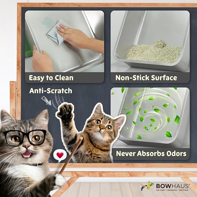 XL Enclosed Stainless Steel Cat Litter Box with Lid, High Sided Metal Litter Box w/Scoop, Enclosed Extra Large Metal Litter Box, Odorless Steel Litter Pan, Anti-Leakage & Easy Clean, Beige