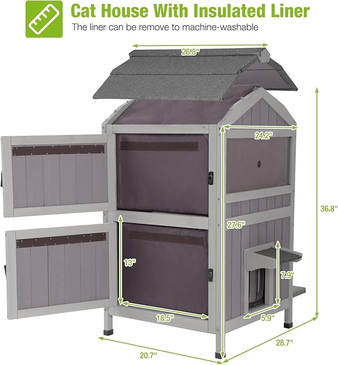 GUTINNEEN Outdoor Cat House Insulated Weathproof Two Story Feral Cat Shelter for Winter with Escape Door