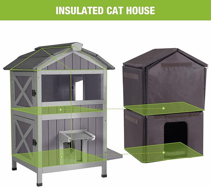 Insulated Cat House for Outdoor Cats Waterproof Feral Kitty Shelter for Winter,Insulation Liner Include…