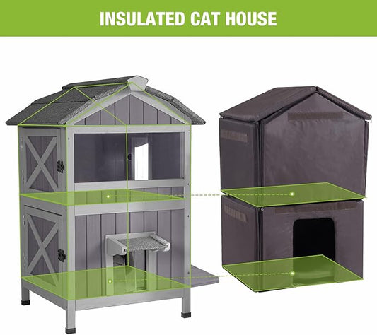 Insulated Cat House for Outdoor Cats Waterproof Feral Kitty Shelter for Winter,Insulation Liner Include…
