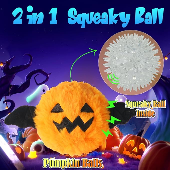 DKING 3Pack Squeaky Dog Balls,2 in1 Funny Puppy Ball Toys,Birthday Dog Toy for Small Medium Dogs (Halloween Ball)
