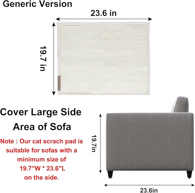 Cat Scratch Sofa Protector,23.6inch L*19.6inch W Cat Scratch Furniture Protector Pad, Couch Arm Sheild with Natural Sisal for Protecting Couch Sofa Chair Furniture(Beige/Left Handed)