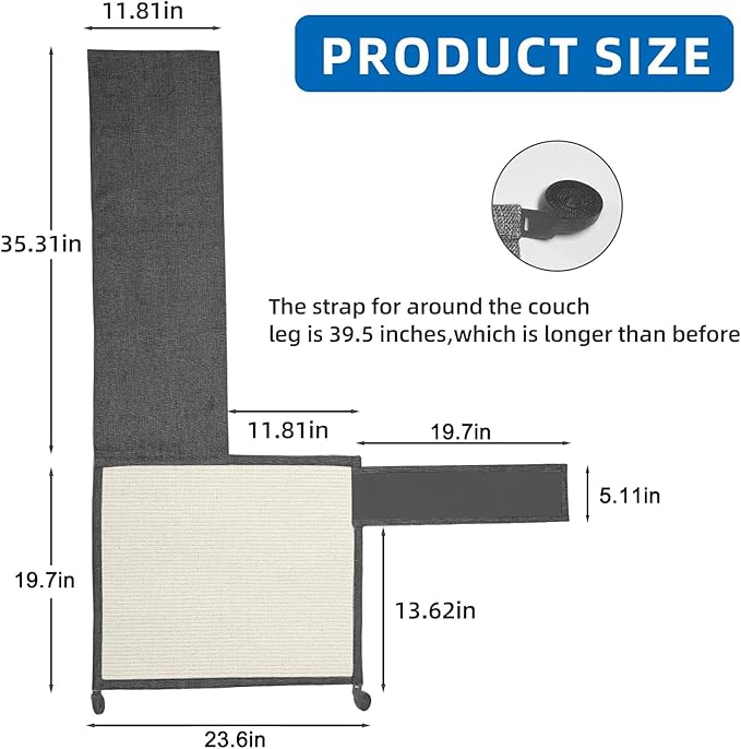 Cat Scratch Sofa Protector,Cat Scratching Couch Protector with 19.7''L*23.6''W Natural Sisal for Protecting Couch Sofa Chair (Dark Grey/Right Hand)