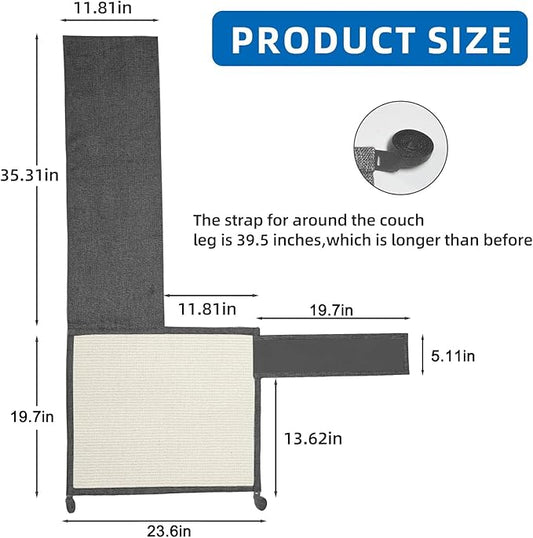 Cat Scratch Sofa Protector,Cat Scratching Couch Protector with 19.7''L*23.6''W Natural Sisal for Protecting Couch Sofa Chair (Dark Grey/Right Hand)