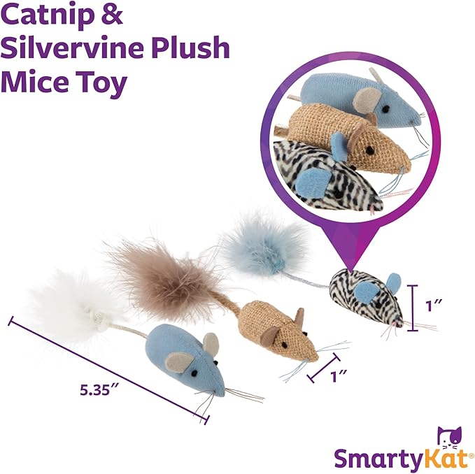 Instincts by SmartyKat 3-Pack Catnip Caravan Mice Plush Cat Toys, Contains Catnip & Silvervine - Multicolor, 3-Pack