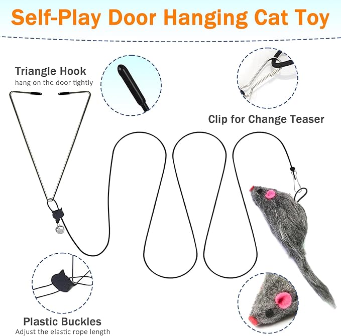 11 PCS Interactive Cat Toy for Indoor Cats, Kitten Toys with 4 Hanging Door Cat Toys and 7 Multiple Replacement Heads for Indoor Self Play & Exercise