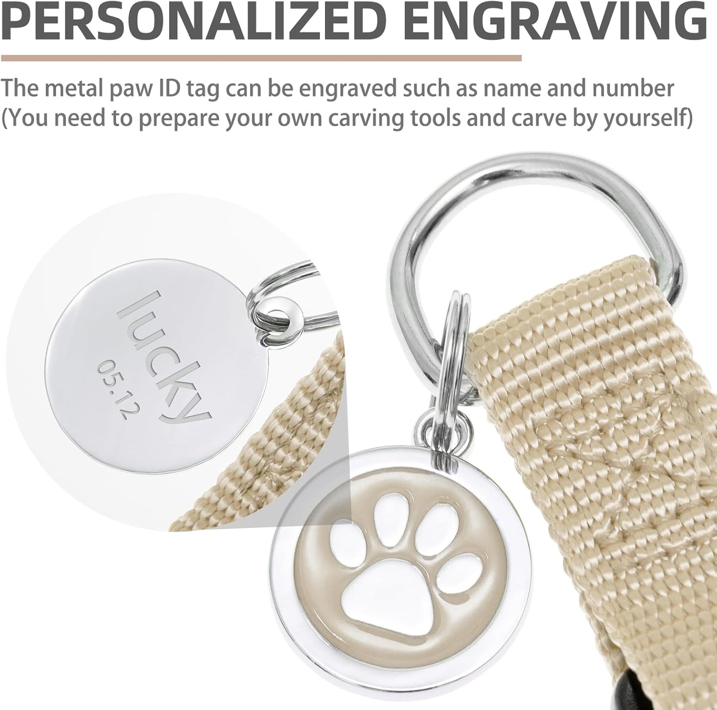 PUPTECK No Pull Dog Harness Soft Adjustable Basic Nylon Step in Puppy Vest Outdoor Walking with ID Tag and A-ir Tag Case, Cream, M