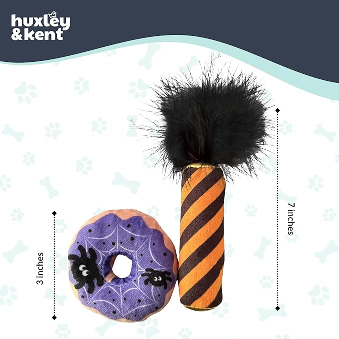 Huxley & Kent Plush Cat Toy - Halloween Interactive Catnip Toy for Cats & Kittens - Soft with Crinkle & Catnip - Fun Indoor Play - Spiderweb Donut & Black Flame 2pk