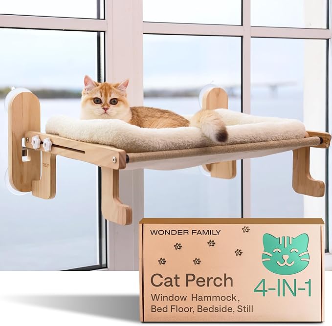 4-in-1 Elevated Cat Couch Bed – Holds 44 lbs – Secure Mount to Window, Sill, Bed, Floor – Removable Washable Plush Cushion – Cat Window Perch Indoor Sofa for Pets for Large Cats & Small Dogs