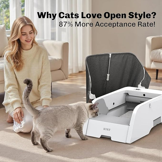 2 in 1 Self Cleaning Litter Box with APP Control, Open or Covered Canopy Design to Meet Cats' Varying Preferences, Large Automatic Cat Litter Box Self Cleaning for Multiple Cats, Quiet & Safe