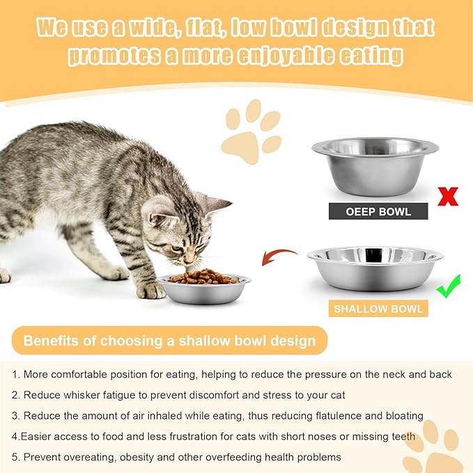 12 PCS Stainless Steel Cat Bowl - Shallow Wide Flat Cats Food Bowls,Metal Kitten Dishes Whisker Friendly Fatigue Relief,Replacement Basic Kitty Plates for Elevated Stand,Dishwasher Safe…