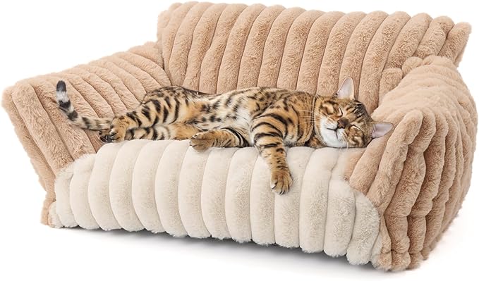 Cat Bed Couch Washable - Fluffy Supportive Pet Chair for Medium Indoor Cat - Large Cozy Dog Bed with Durable Fabric