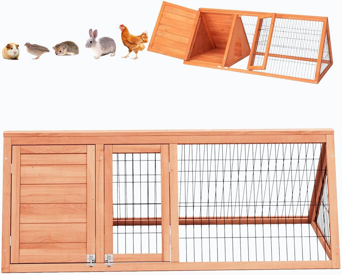 Chick Coop,Outdoor Chicken Run Cage Wooden Triangle Quail Coop with Ventilating Wire Poultry Hutch for Small Animals (Ntural Wood)