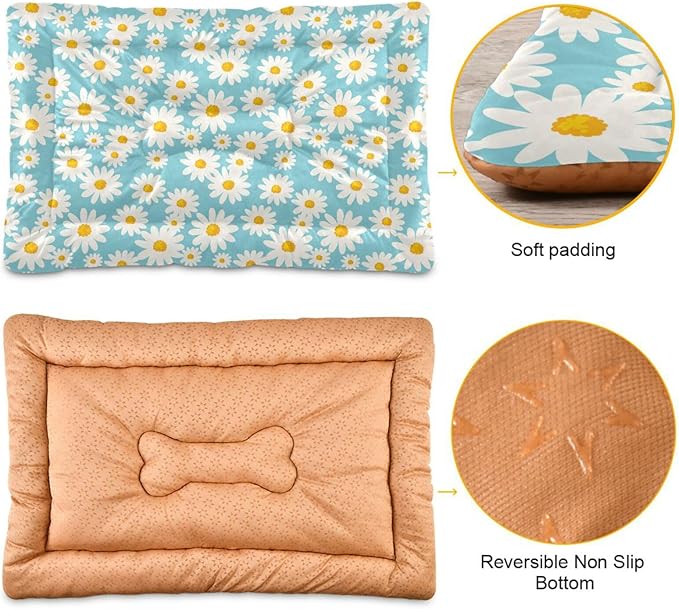 Daisy Floral Pet Bed Cute Dog Bed Mat Absorbing Non Slip Pad Pet Sleeping Mat for Small, Medium, and Large Dogs Puppy Cat 24 in x 18 in