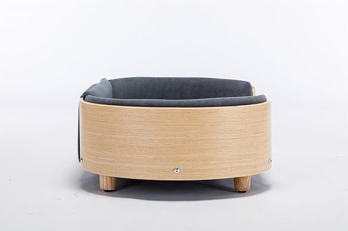 HomSof 30.7" Scandinavian Style Elevated Dog Bed Pet Sofa with Solid Wood Legs and Bent Wood Back,Velvet Cushion,Mid Size,Dark Grey