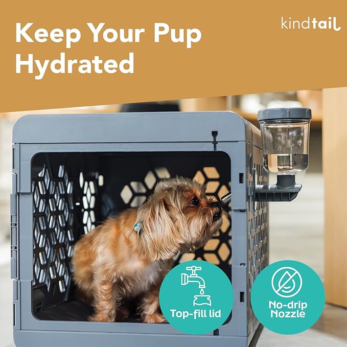 KindTail Pawdle - No-Drip Dog Crate Water Bottle - Top-Fill Pet Water Dispenser - BPA Free with Stainless Steel Nozzle - Easy-to-Use with Most Crates & Playpens - 7 x 6 x 4 in - 16oz Capacity - Pink