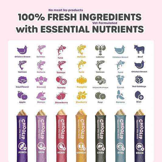 Grab & Go Squeeze Vita Stick Lickable Treats for Dogs & Cats. 49 Variety Support Sticks with Essential multivitamins. Soft and Tasty Paste for All Life Stages