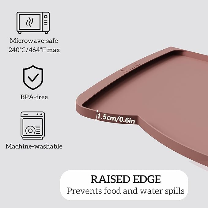 OHMO Dog Food Mat(Rose, 24 * 15'') w/Residue Collection Pocket Silicone Pet Feeding Mat for Floor High Edges Anti Spills Waterproof Cat Water Bowl Tray, Easy Clean Placemat