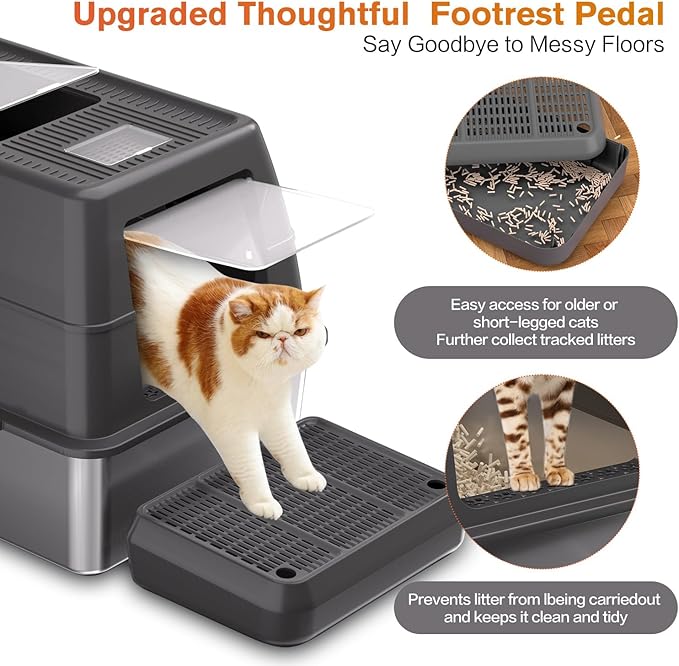 XXXL Stainless Steel Litter Box with Lid, Extra Large 28" Lx20 Dx18.1 H Litter Box for Big Cats, Enclosed Jumbo Metal Litter Boxes with Removable Cover & Footboard, Anti-Leakage,Odorless