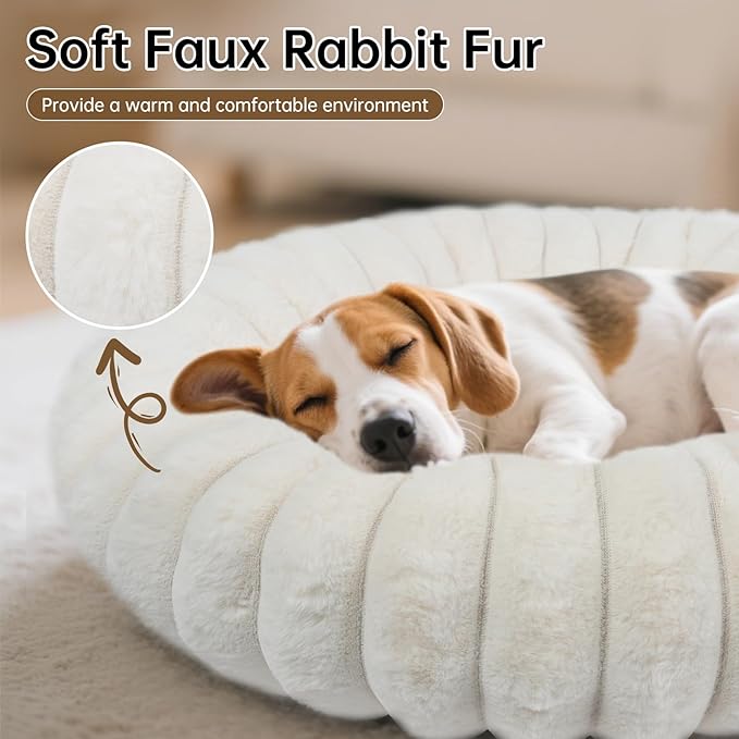 Calming Donut Dog Cat Bed, Anti-Anxiety Fluffy Warm Cozy Round Puppy Bed, Fuzzy Comfort Plush Pet Beds for Small Medium Dogs & Cats (20"/23"/28"/30"/36")