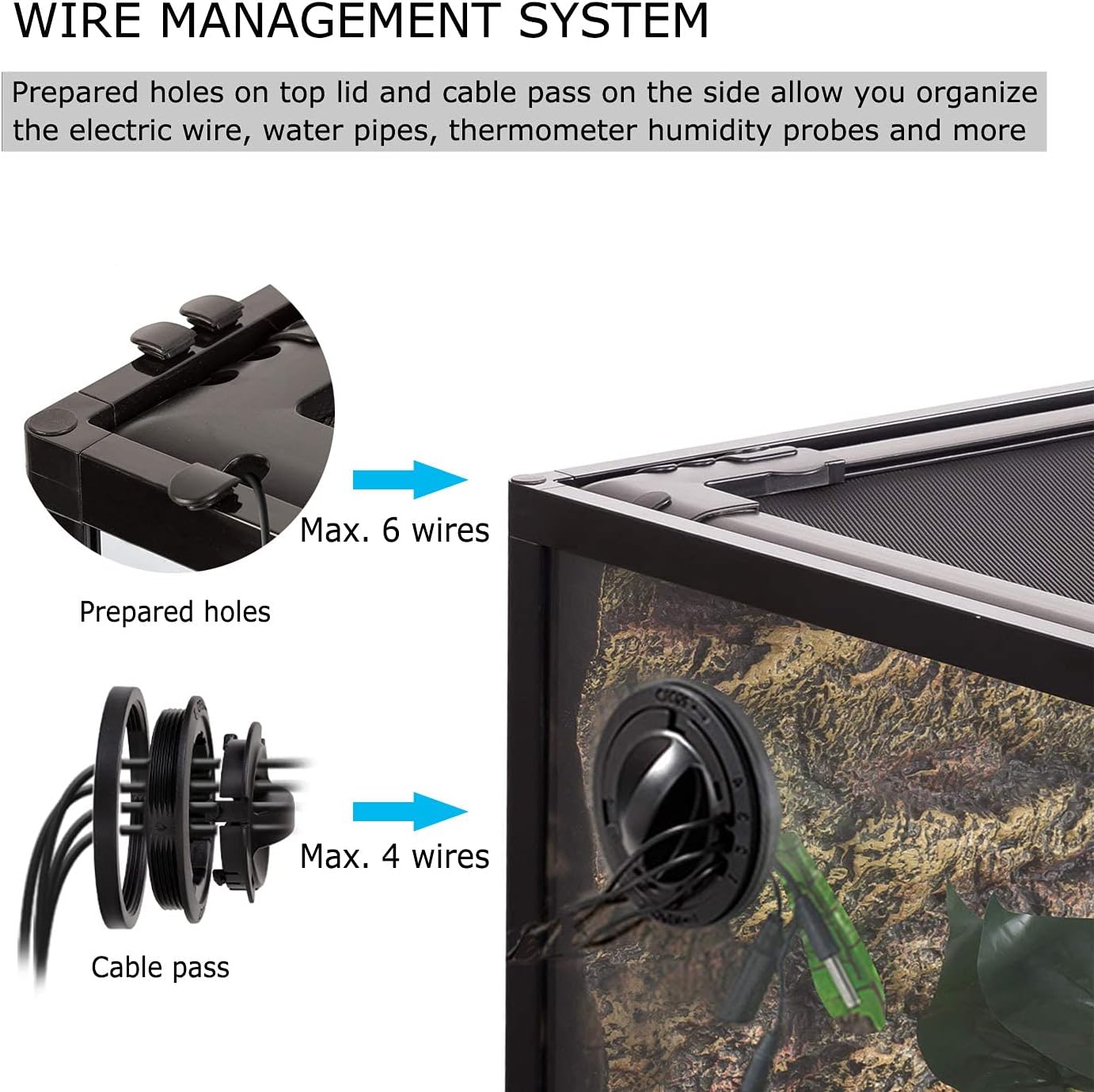 REPTI ZOO Full Glass 35 Gallon Reptile Tank, Front Opening Wide & Low Reptile Terrarium 36" x 18"x 12" for Lizard Gecko Tortoise Snake, Top Screen Ventilation & Anti Escape Lid