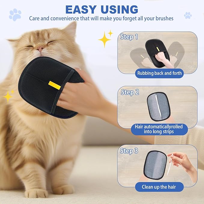 3Pcs Pet Hair Removal Gloves, Reusable Electrostatic Pet Hair Removal Gloves,Upgraded Animal Fur Removal Tool for Cats & Dogs