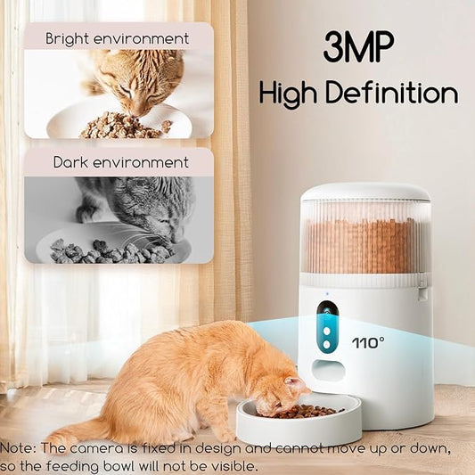 Faroro Automatic Cat Feeder with Camera, 3MP HD Video with Night Vision, 5G WiFi Cat Feeder Automatic with APP Control, 2-Way Audio, Low Food Sensor, Motion Alerts for Cats and Dogs