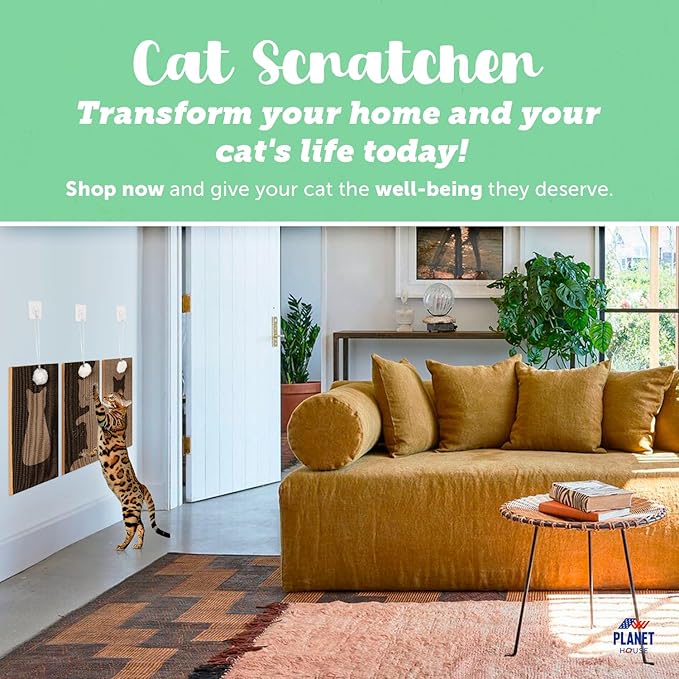 Vertical Wall Scratcher for Indoor Cats – Decorative Hanging Scratching Pad – Rascadores para Gatos – Essential Scratcher for Home – Scratch pad - Ebook for Your Pet's Happiness