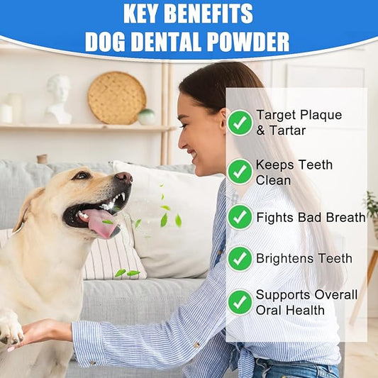 Dog Teeth Cleaning Powder, Dog Dental Powder and Breath Freshener, Plaque Off Pet Tooth Cleaning lab co, Bad Breath & Tartar Remover for Dogs, Natural Herbal Blend - All Breeds & Sizes